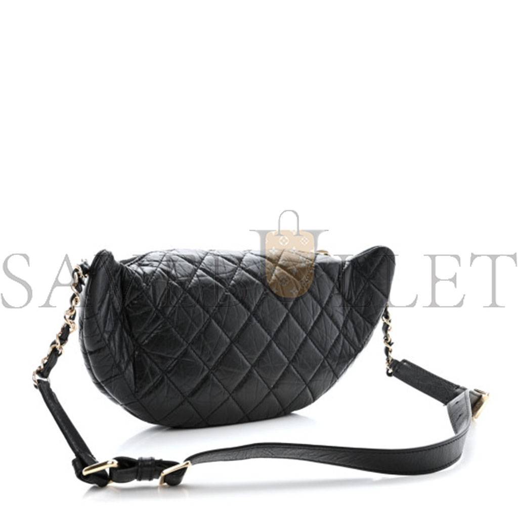 CHANEL CALFSKIN QUILTED WAIST BAG WITH COIN PURSE BLACK (22*15*3cm) 